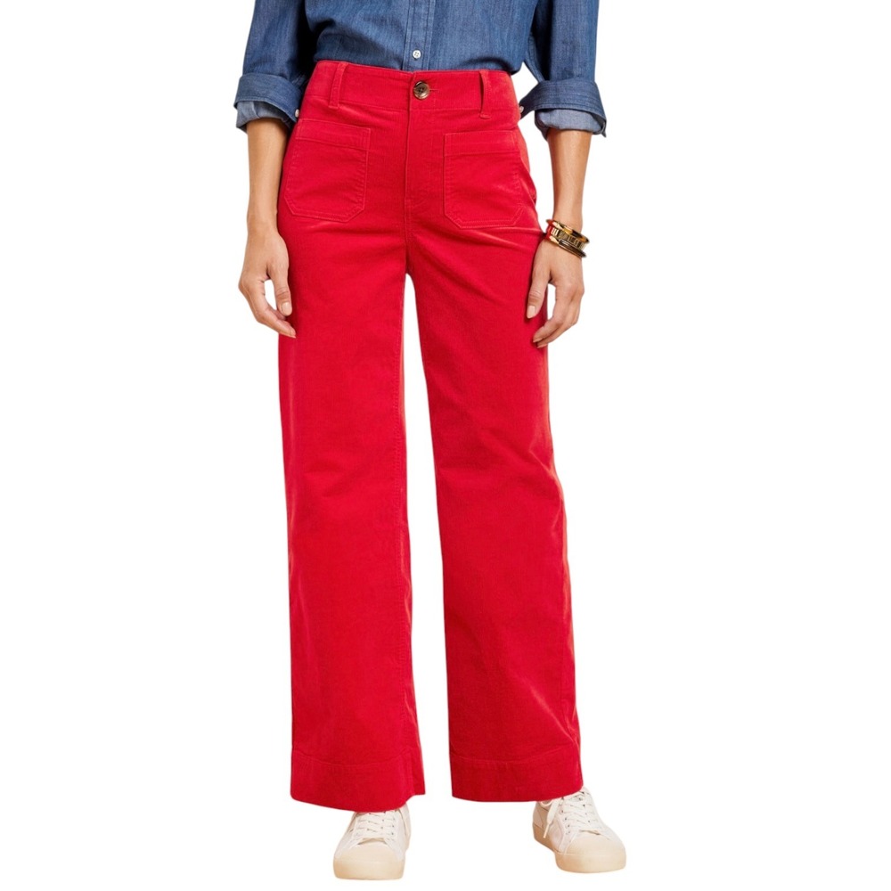 Talbots Red Corduroy Wide Leg Patch Pocket Pants High Rise Size 4 High Waist - Picture 3 of 11